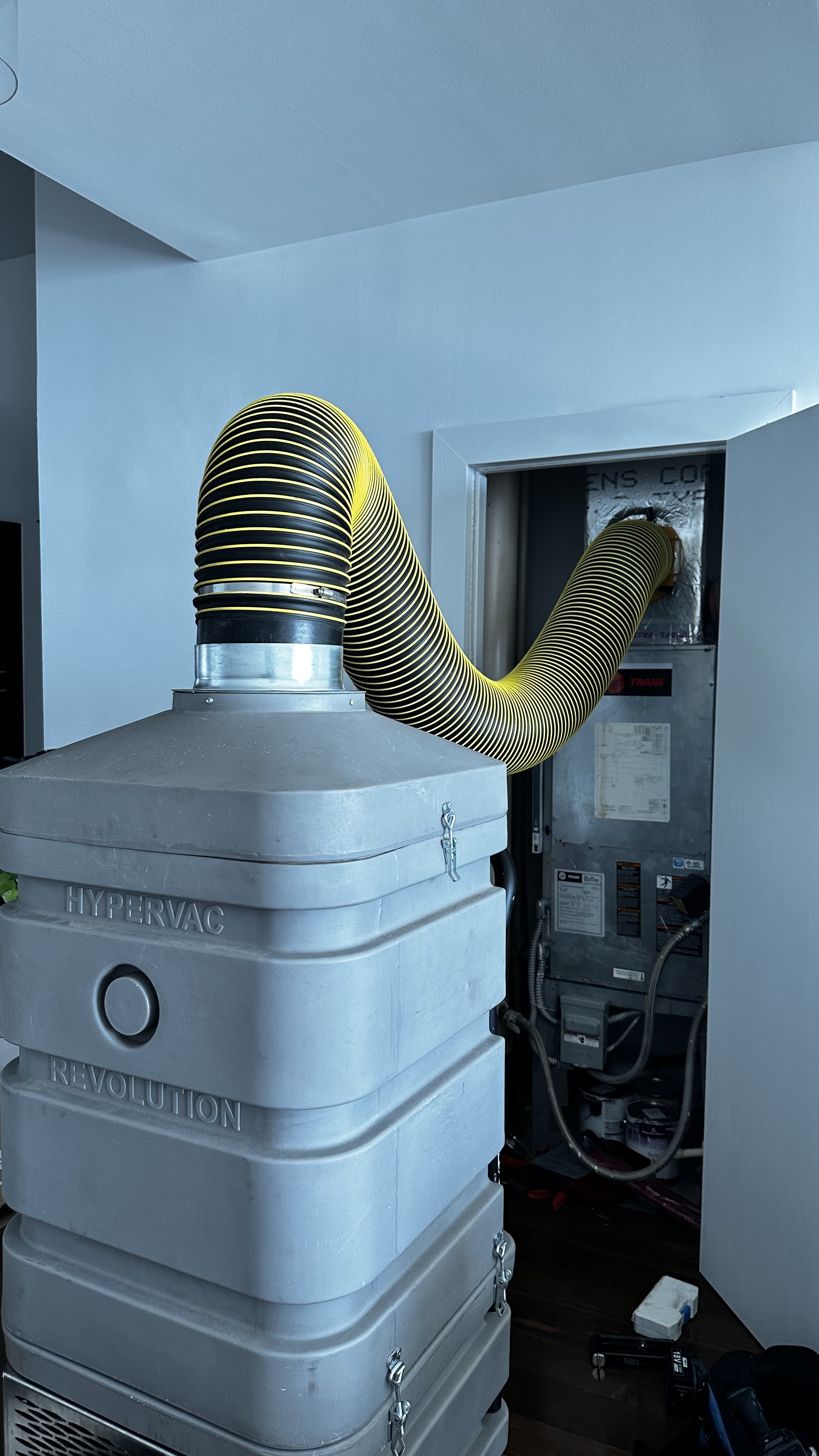 Hypervac negative air machine set up for duct cleaning, Golden Gate, FL